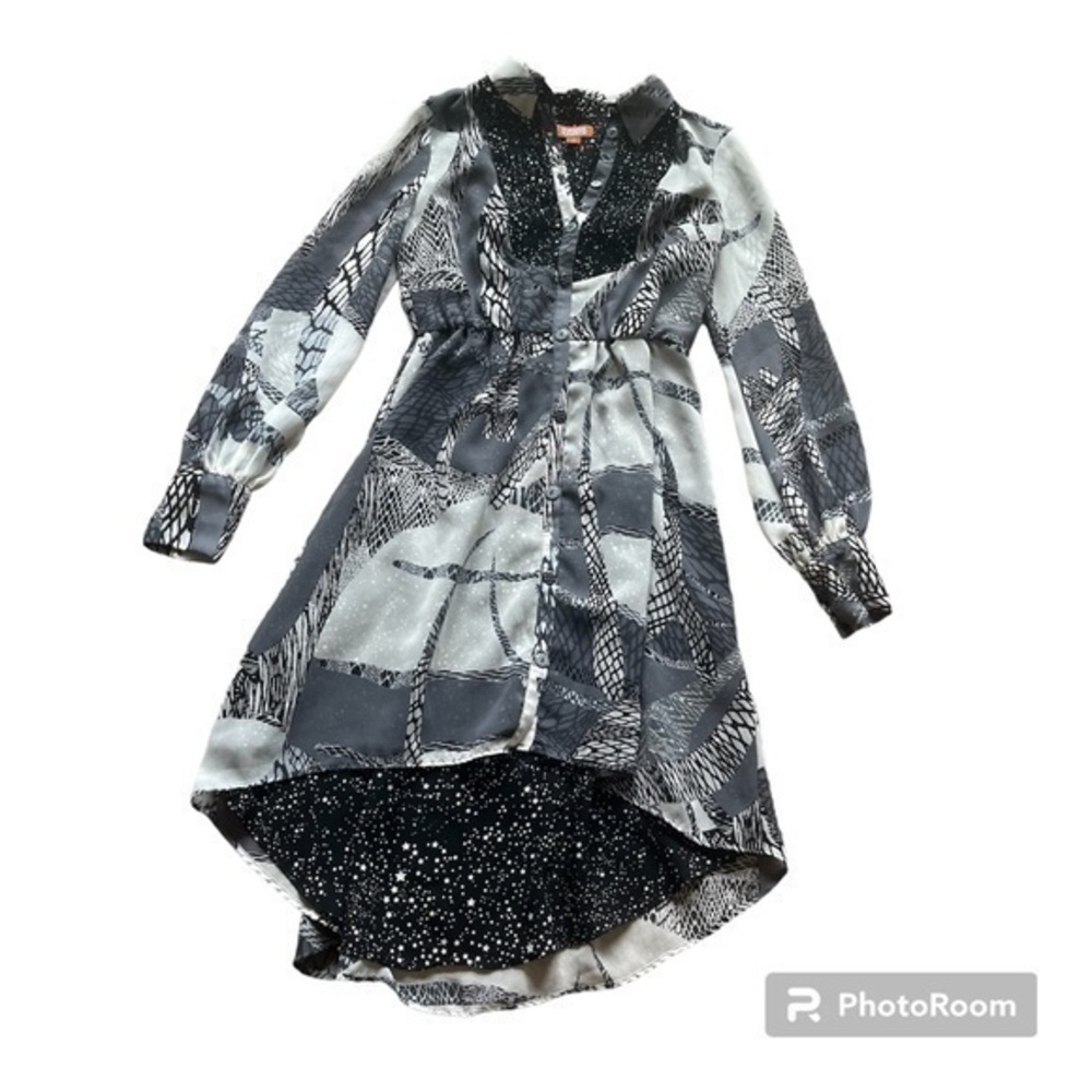 Beautiful Kirna Zabete waterfall long sleeve w/ stars asymmetrical stripes dress